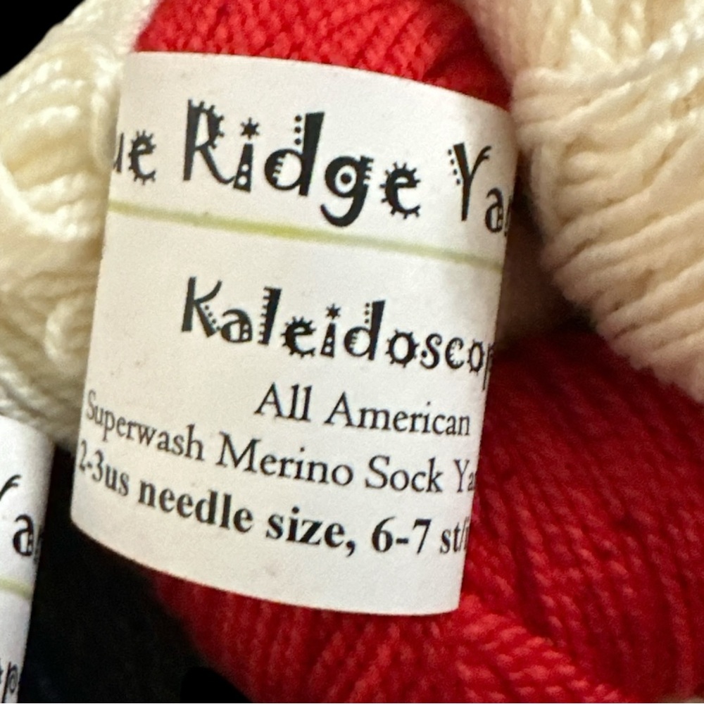 Blue Ridge Yarn Kaleidoscope Hand-Dyed Sock Yarn - Red, Navy, Cream. 3 skeins - Picture 3 of 3